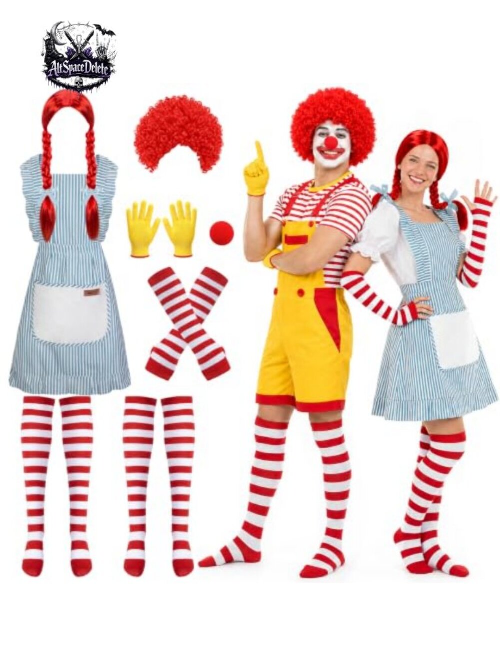 Adult Fast Food Couple Costume Set 8 Pcs Polyester Apron Wigs Halloween Cosplay